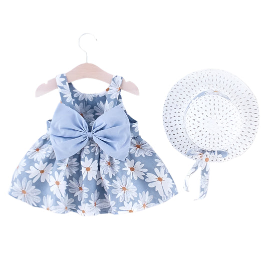 (Girls 0-3 Years Old) Summer Girls Dress Floral Print  with Hat