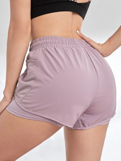 Women's Elastic Sports Shorts With Pockets, Fake Two-Piece Yoga Leggings Running And Training