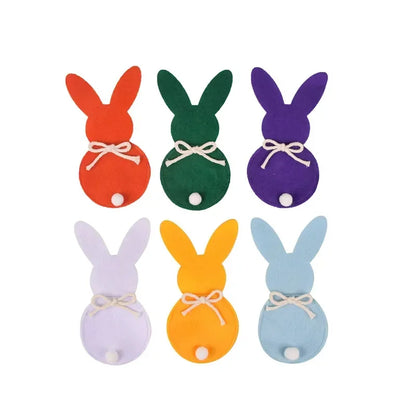 6Pcs Easter Bunny Felt Cutlery Holder Bag Happy Easter Decorations for Rabbit Tableware Knife Fork Cover Bag Party Accessories